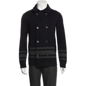 Vince Men's Double Breasted Fisherman Cardigan Sweater Navy Blue Small